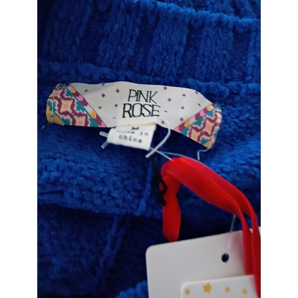 Pink Rose NWT Vibrant Stylish Cropped Knit Sweater Blue Cable Texture M - Picture 3 of 9